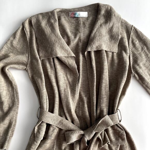 Free People Beach Cotton Linen Blend Duster Cardigan XS Belted Tan - Picture 3 of 16